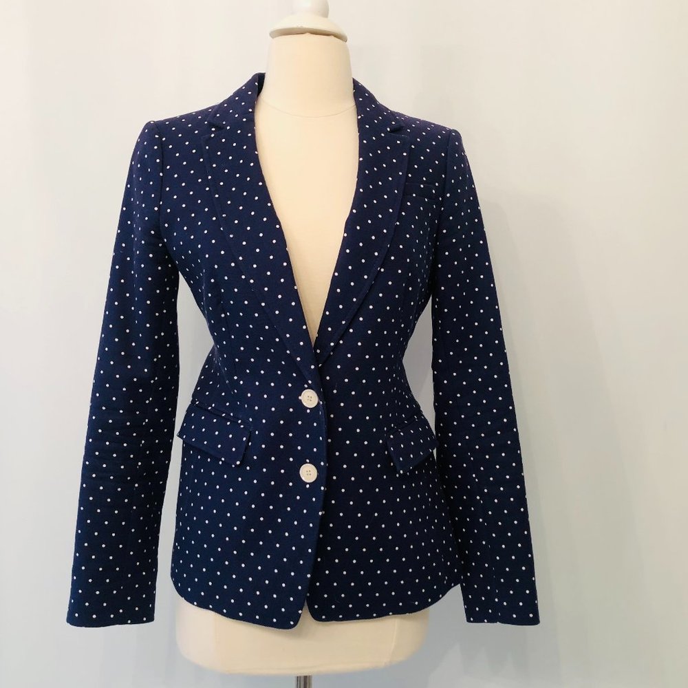 Banana Republic Night Sky Blue & White Polka Dot Blazer, Size 4